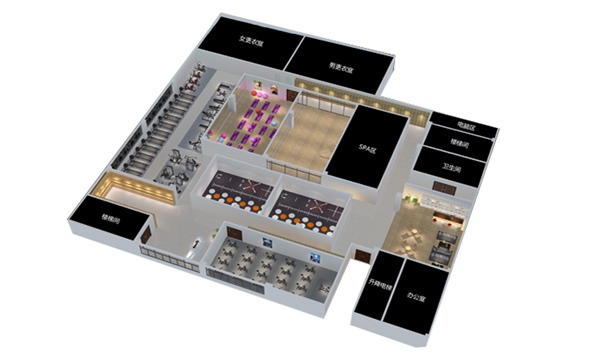 1700平方健身房配置方案-广西熊猫体育体育健身器材有限公司