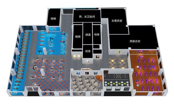 1500平方健身房配置方案-广西熊猫体育体育健身器材有限公司