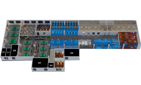 1200平方健身房配置方案-广西熊猫体育体育健身器材有限公司