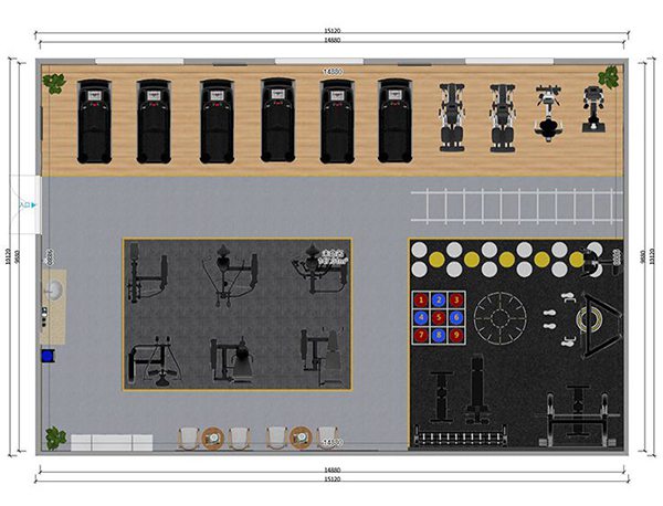 120平方健身房配置方案-广西熊猫体育体育健身器材有限公司