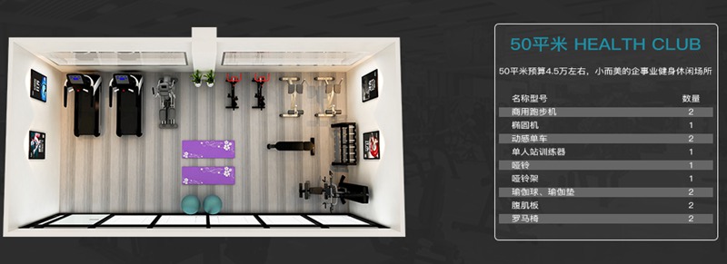 50平方健身室-熊猫体育健身器材企事业健身解决方案